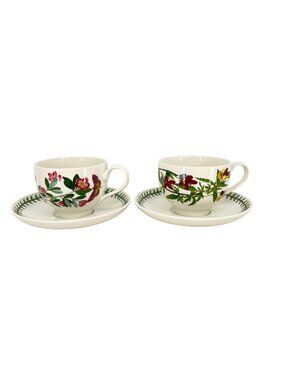 Portmeirion Botanic Garden Teacup Saucer Set of 2 Viola Rhododendron Floral